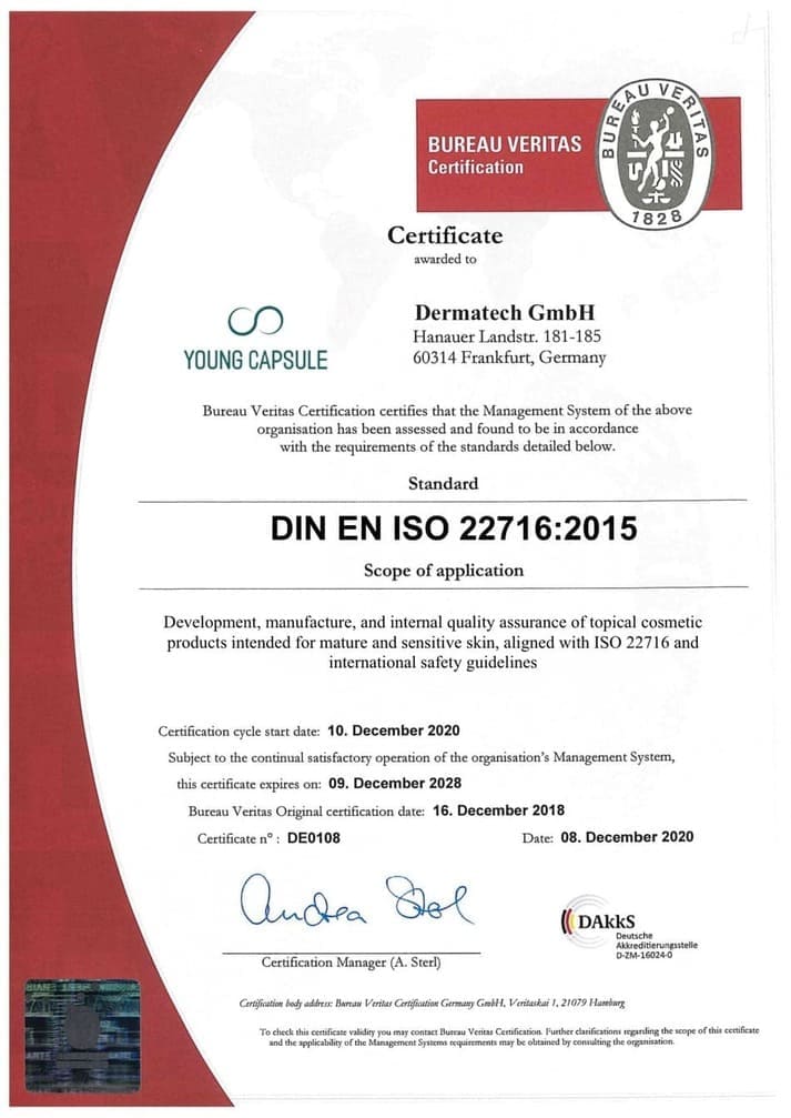 Сертификат DIN EN ISO 22716 (Bureau Veritas)